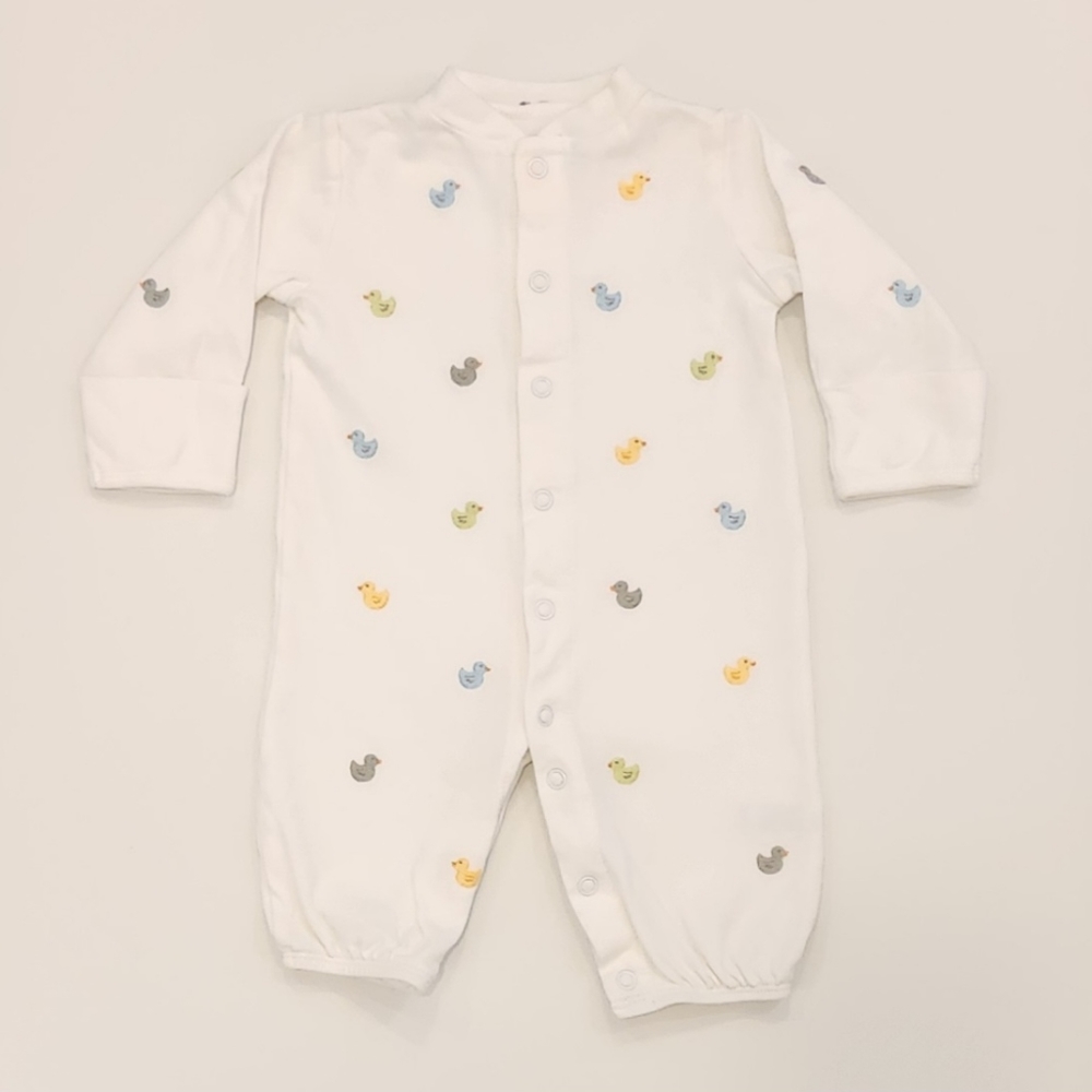 Rainbow Duckling Mittencuff Longtall White Cotton Romper Baby 3 Months